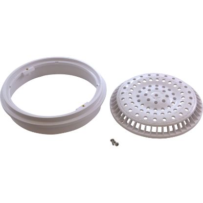 640-2340 V Main Drain Grate WW Anti Vortex 8" Rnd w/Long Collar Wht